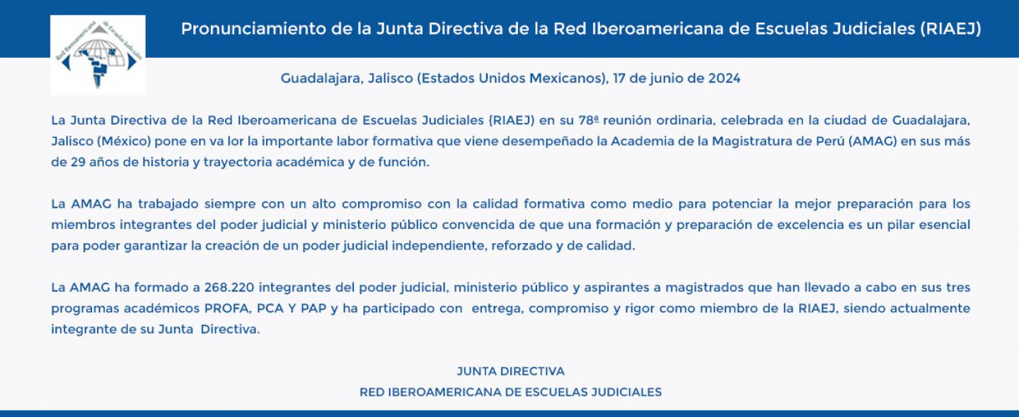 Pronunciamiento de la Junta Directiva de la Red Iberoamericana de Escuelas Judiciales (RIAEJ)